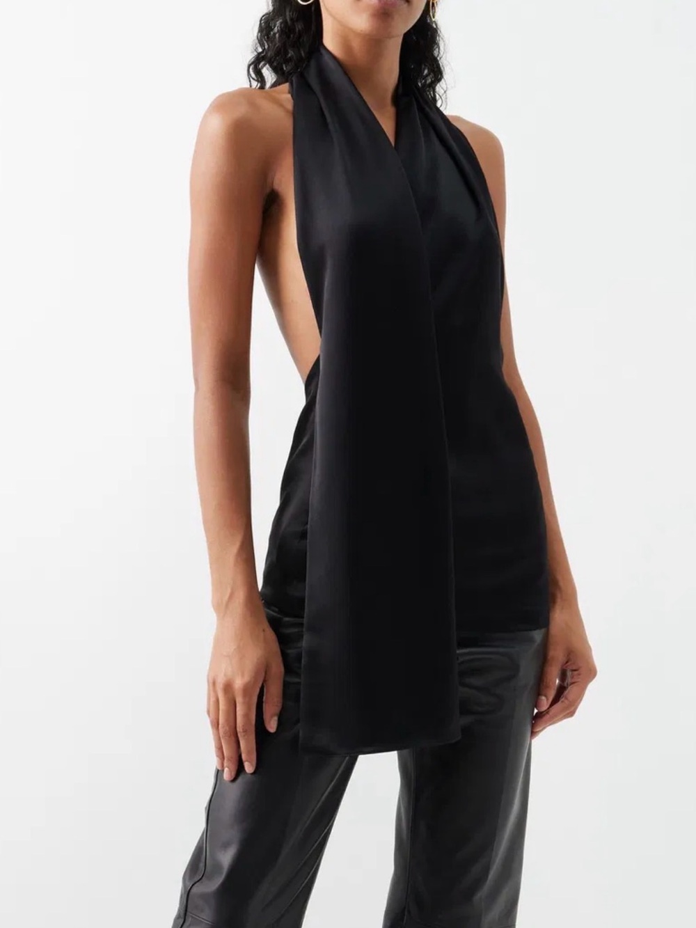 LOEWE Black Satin Scarf Halter Top - Picture 5 of 7